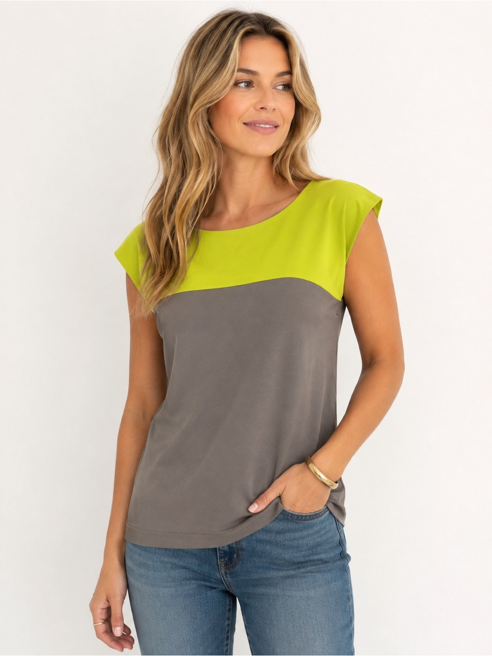 🍋‍🟩 Ann Taylor Colorblock Tank Top in Lime & Gray | Size Small